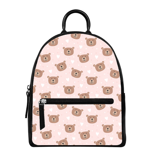 Cute Brown Bear Pattern Print Leather Backpack