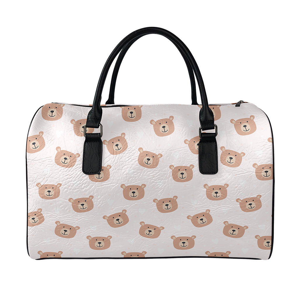 Cute Brown Bear Pattern Print Leather Duffle Bag