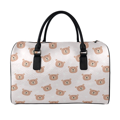 Cute Brown Bear Pattern Print Leather Duffle Bag