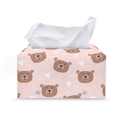 Cute Brown Bear Pattern Print Leather Tissue Box Cover