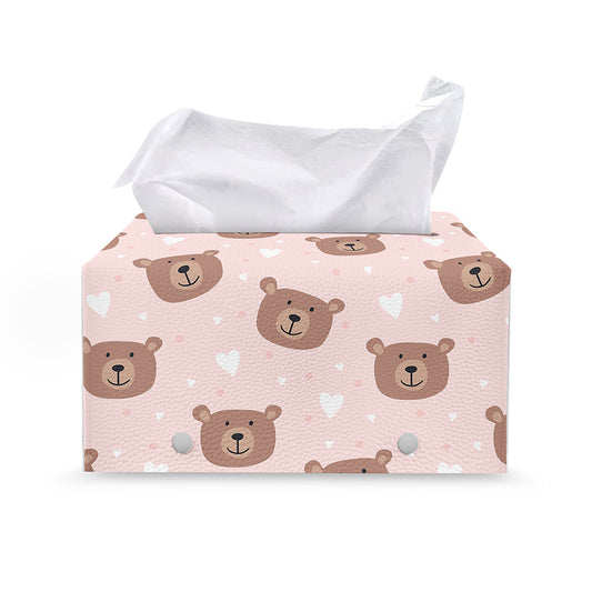 Cute Brown Bear Pattern Print Leather Tissue Box Cover