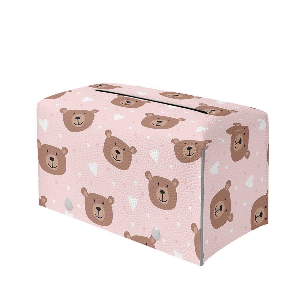 Cute Brown Bear Pattern Print Leather Tissue Box Cover