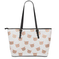 Cute Brown Bear Pattern Print Leather Tote Bag With Zipper