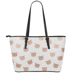 Cute Brown Bear Pattern Print Leather Tote Bag