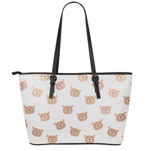 Cute Brown Bear Pattern Print Leather Tote Bag