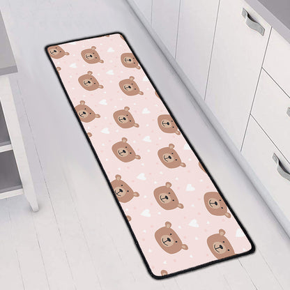 Cute Brown Bear Pattern Print Long Kitchen Mat