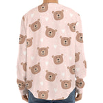 Cute Brown Bear Pattern Print Long Sleeve Baseball Jersey