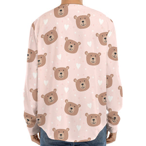 Cute Brown Bear Pattern Print Long Sleeve Baseball Jersey