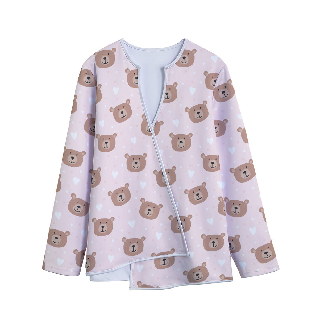 Cute Brown Bear Pattern Print Long Sleeve Short Coat