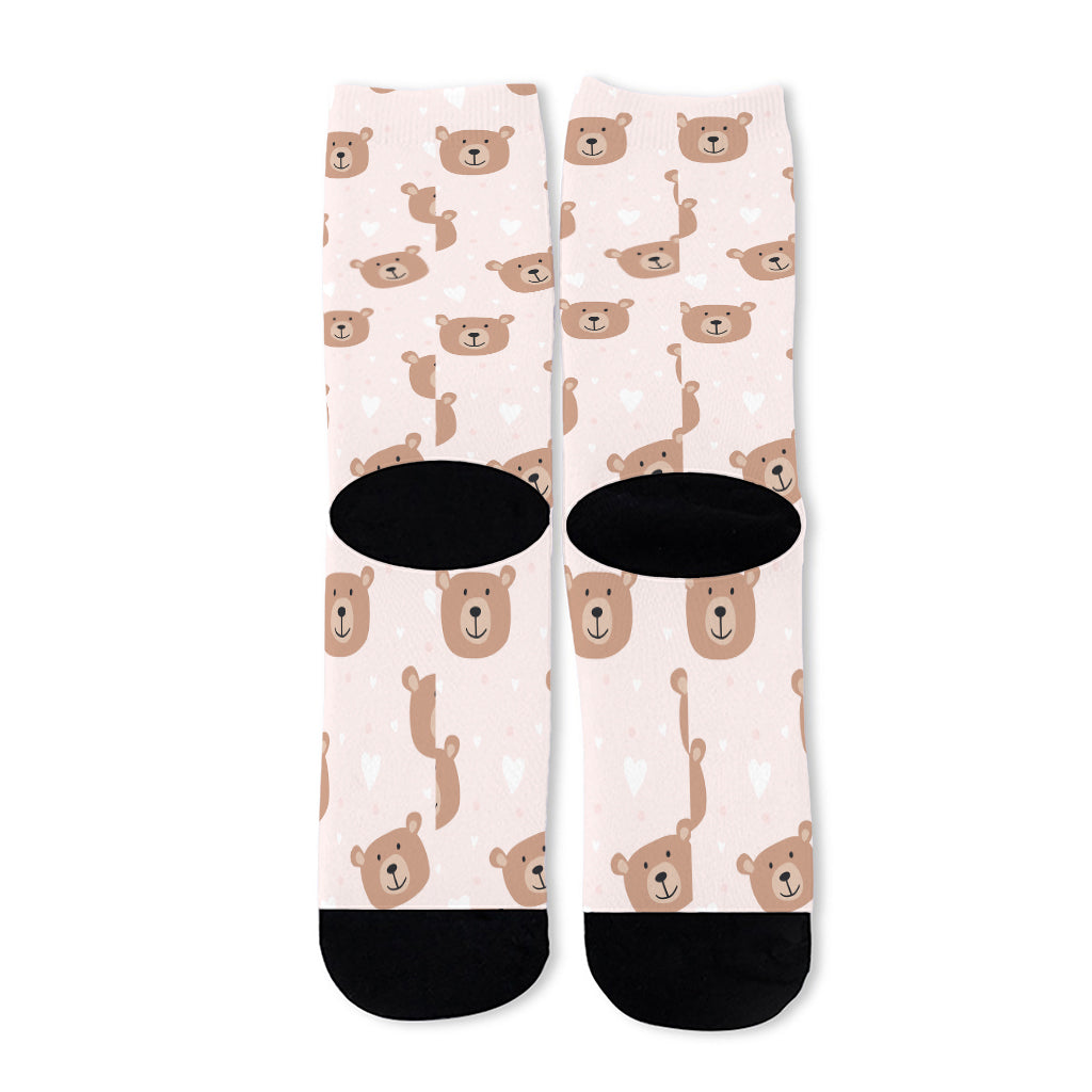 Cute Brown Bear Pattern Print Long Socks
