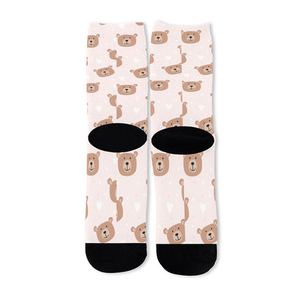 Cute Brown Bear Pattern Print Long Socks
