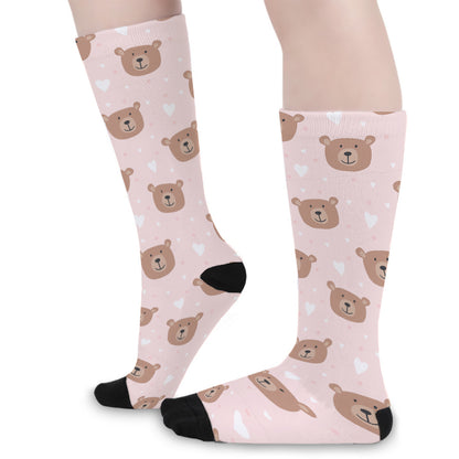 Cute Brown Bear Pattern Print Long Socks