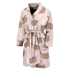 Cute Brown Bear Pattern Print Men's Bathrobe