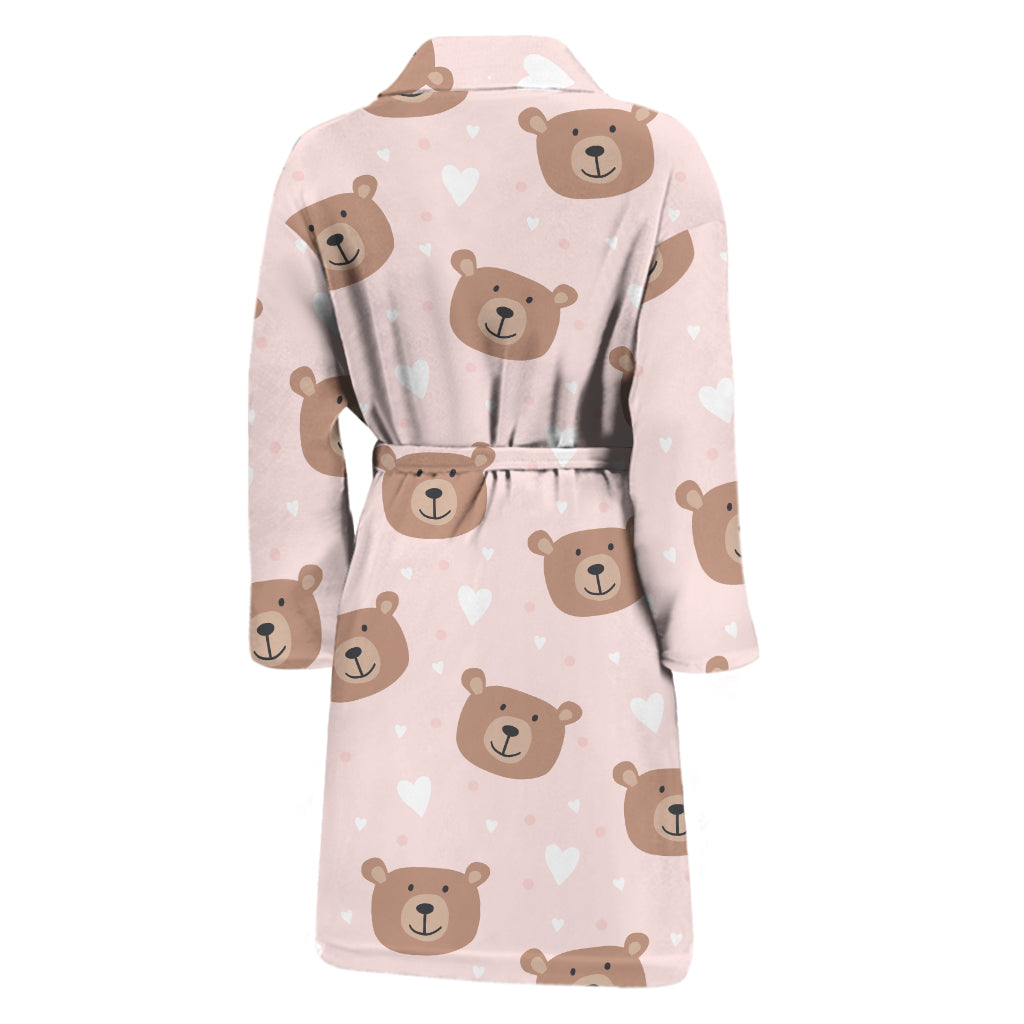 Cute Brown Bear Pattern Print Men's Bathrobe