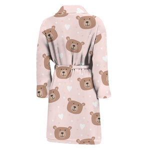 Cute Brown Bear Pattern Print Men's Bathrobe