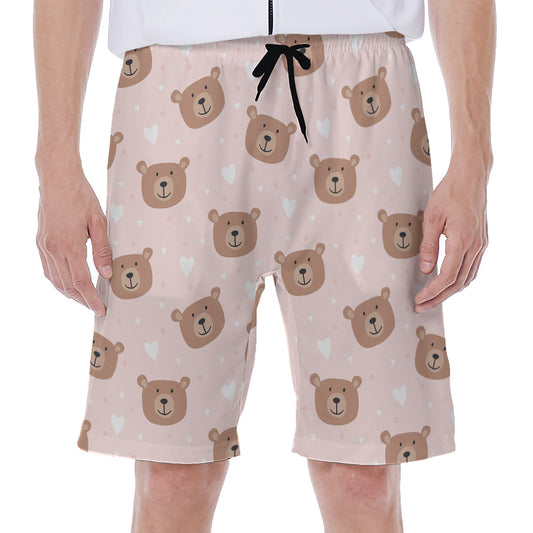 Cute Brown Bear Pattern Print Men's Beach Shorts