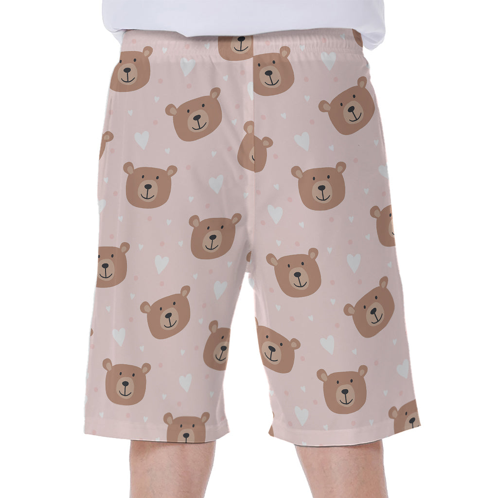 Cute Brown Bear Pattern Print Men's Beach Shorts