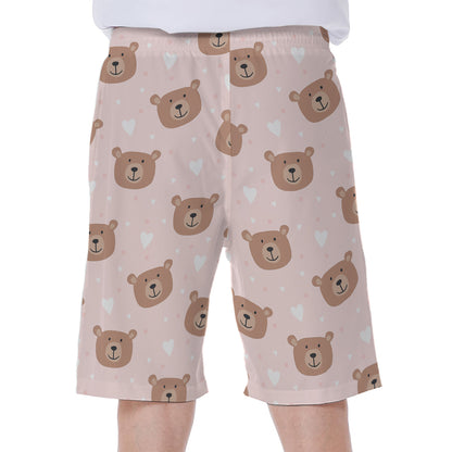Cute Brown Bear Pattern Print Men's Beach Shorts