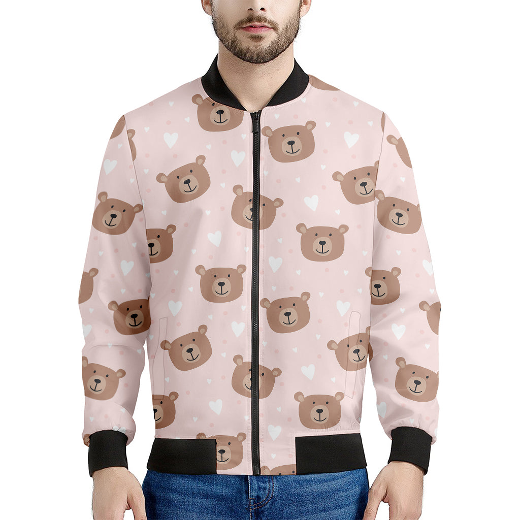 Cute Brown Bear Pattern Print Men's Bomber Jacket