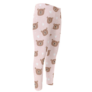 Cute Brown Bear Pattern Print Men's Compression Pants