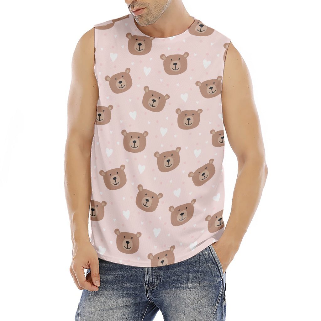Cute Brown Bear Pattern Print Men's Fitness Tank Top