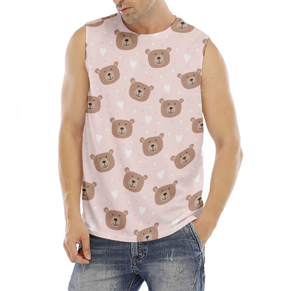 Cute Brown Bear Pattern Print Men's Fitness Tank Top