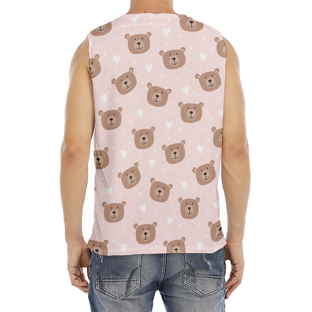 Cute Brown Bear Pattern Print Men's Fitness Tank Top