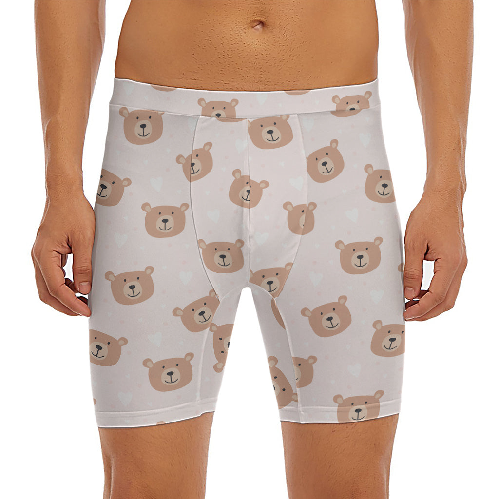 Cute Brown Bear Pattern Print Men's Long Boxer Briefs