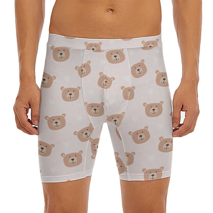 Cute Brown Bear Pattern Print Men's Long Boxer Briefs