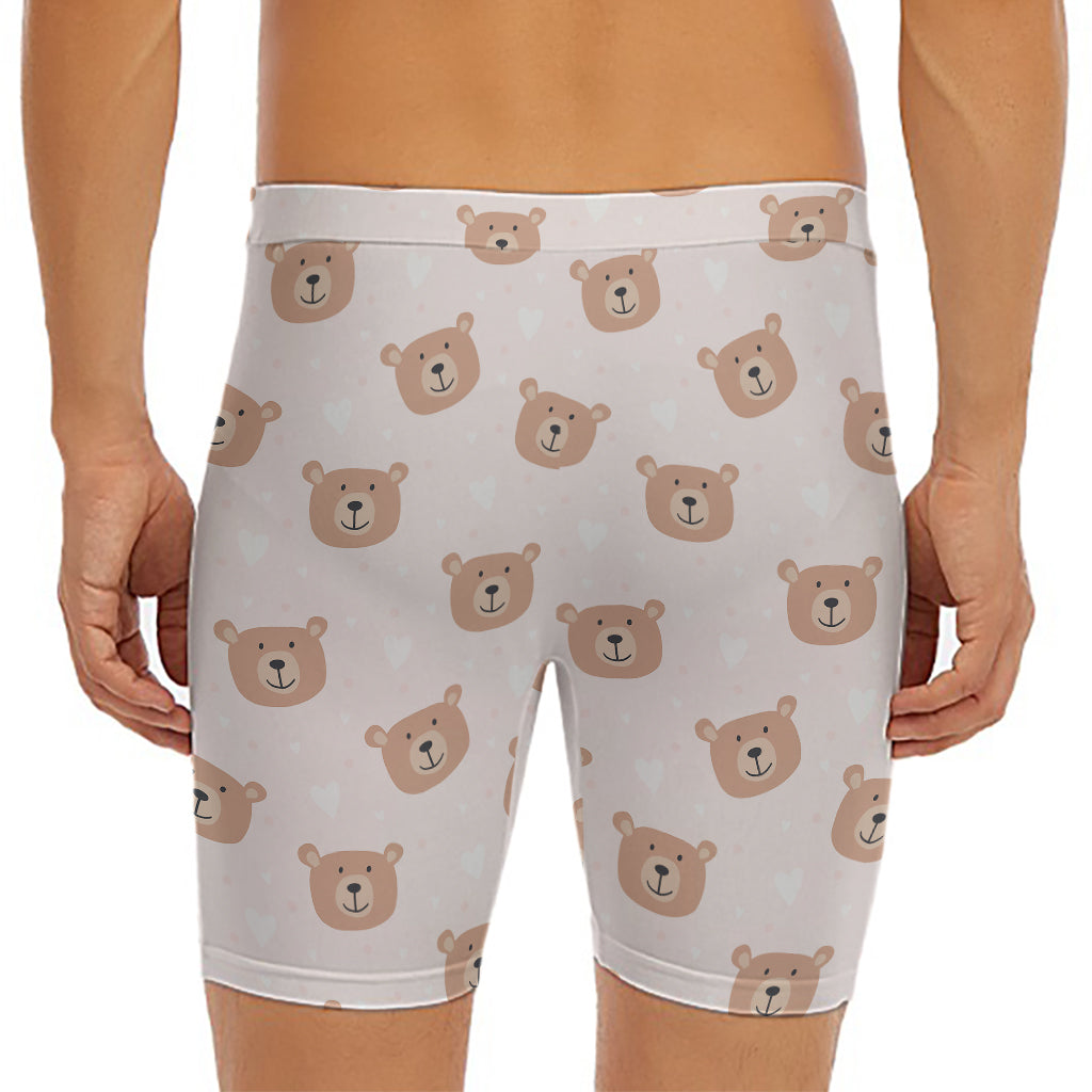 Cute Brown Bear Pattern Print Men's Long Boxer Briefs