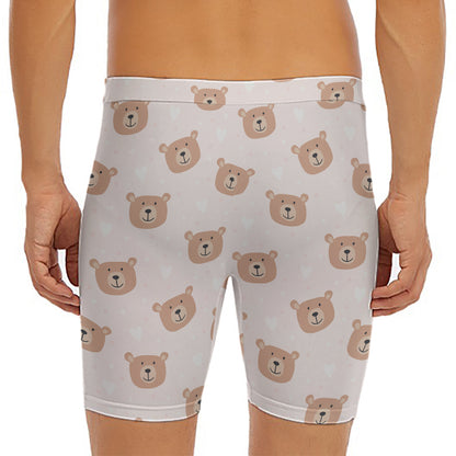 Cute Brown Bear Pattern Print Men's Long Boxer Briefs