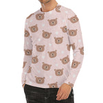 Cute Brown Bear Pattern Print Men's Long Sleeve Rash Guard
