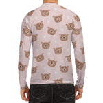 Cute Brown Bear Pattern Print Men's Long Sleeve Rash Guard