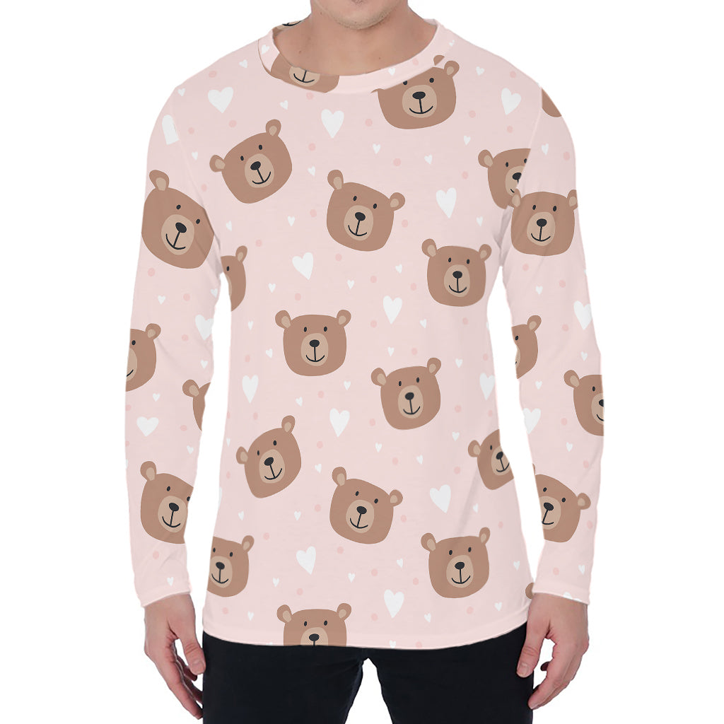 Cute Brown Bear Pattern Print Men's Long Sleeve T-Shirt