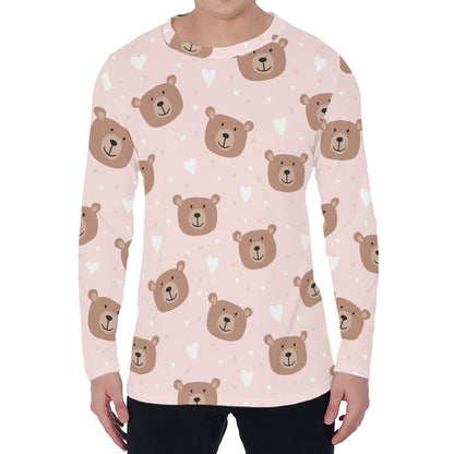 Cute Brown Bear Pattern Print Men's Long Sleeve T-Shirt