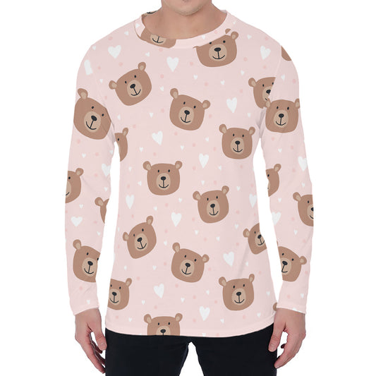 Cute Brown Bear Pattern Print Men's Long Sleeve T-Shirt