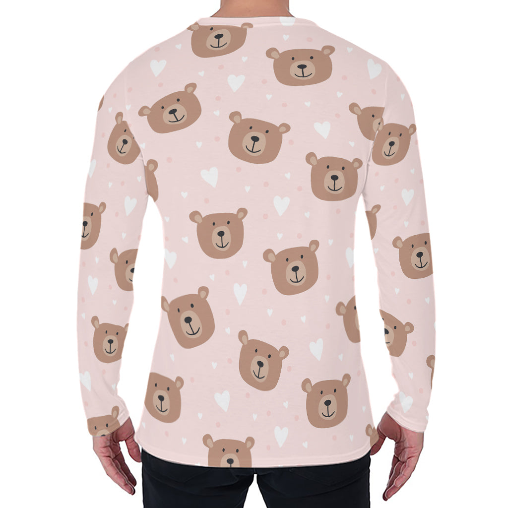 Cute Brown Bear Pattern Print Men's Long Sleeve T-Shirt