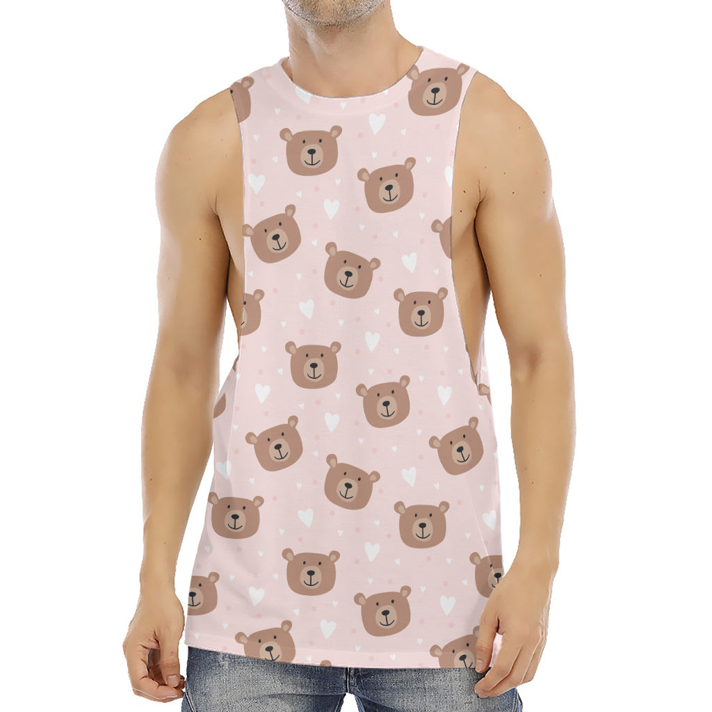Cute Brown Bear Pattern Print Men's Muscle Tank Top