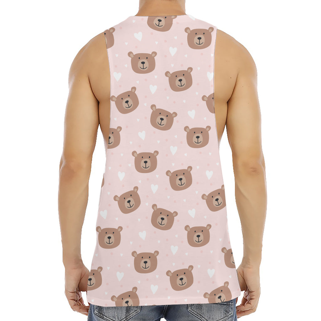 Cute Brown Bear Pattern Print Men's Muscle Tank Top