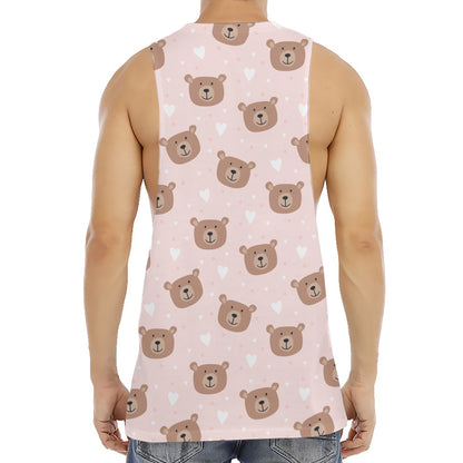 Cute Brown Bear Pattern Print Men's Muscle Tank Top