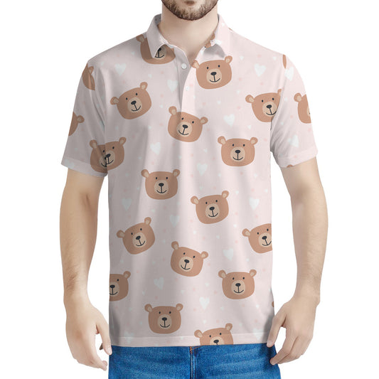 Cute Brown Bear Pattern Print Men's Polo Shirt