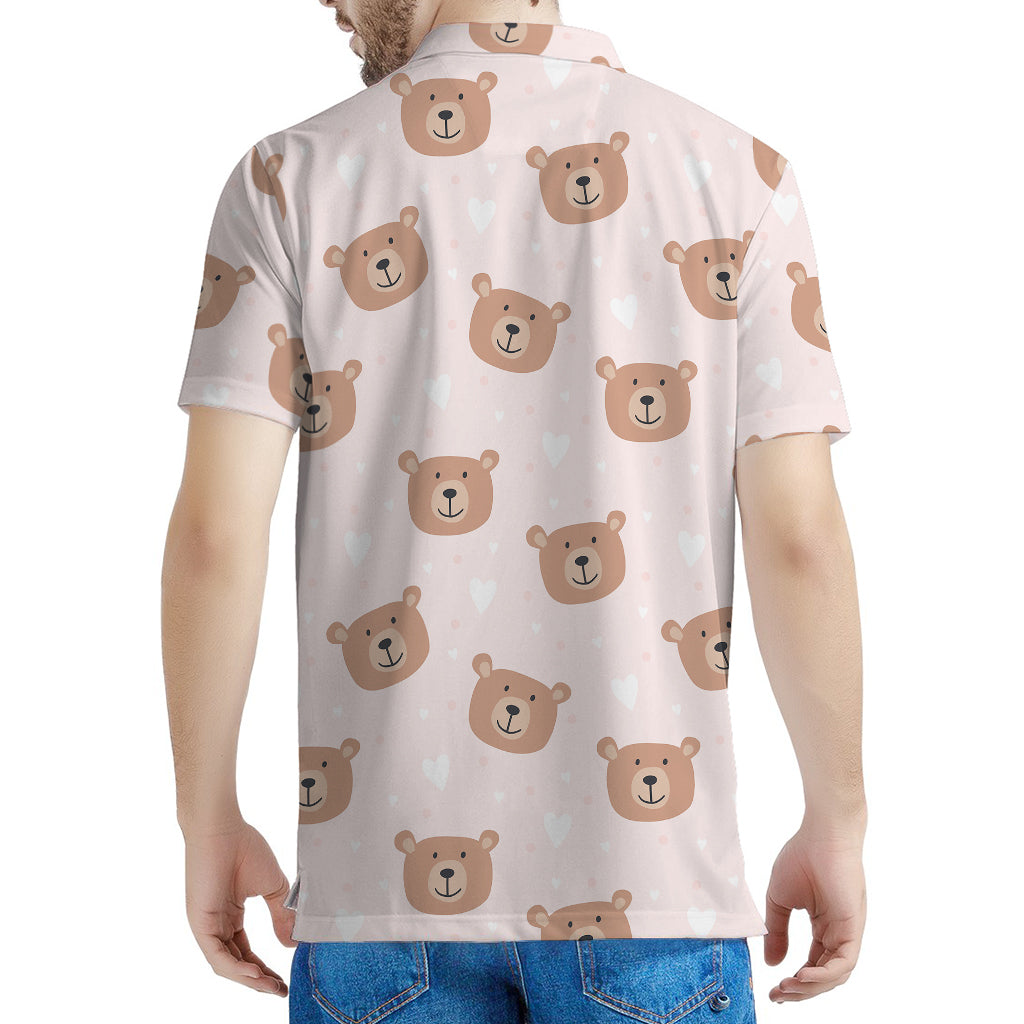 Cute Brown Bear Pattern Print Men's Polo Shirt