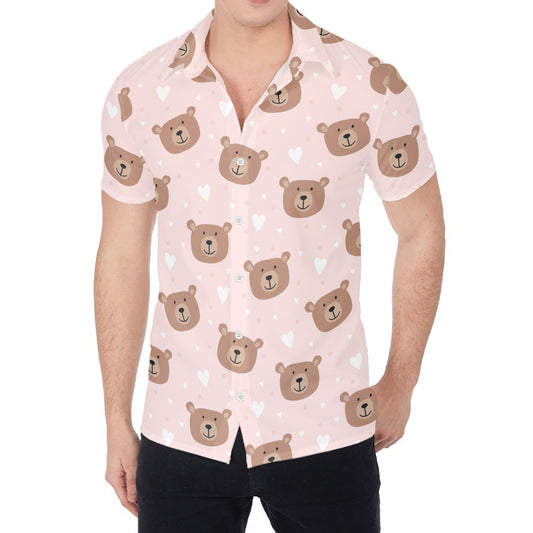 Cute Brown Bear Pattern Print Men's Shirt