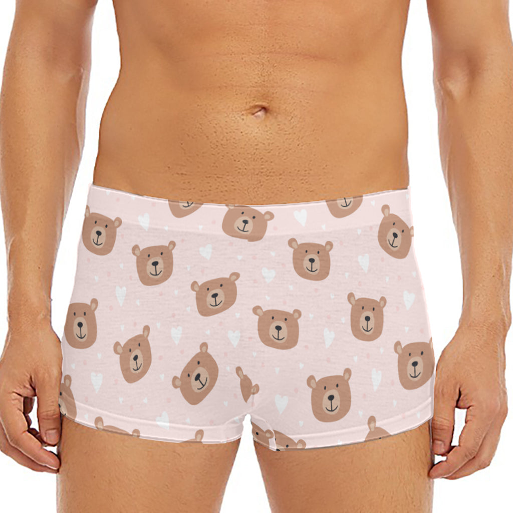 Cute Brown Bear Pattern Print Men's Short Boxer Briefs