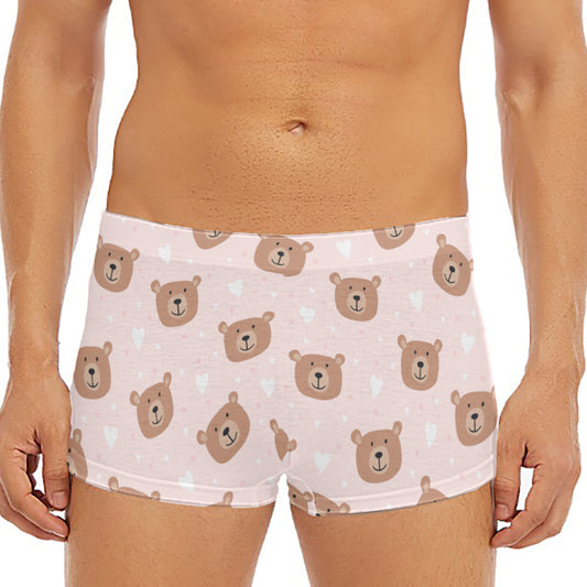 Cute Brown Bear Pattern Print Men's Short Boxer Briefs