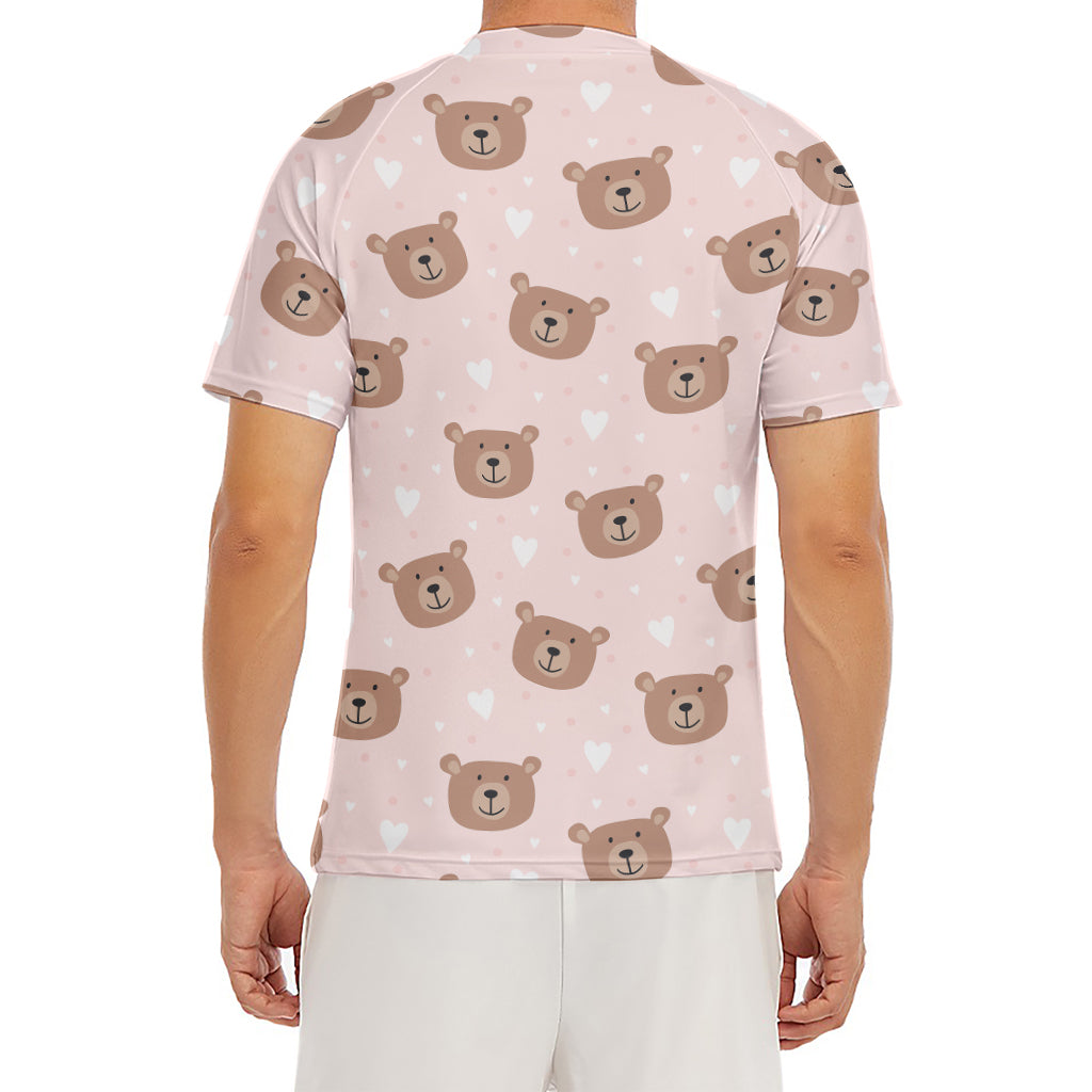 Cute Brown Bear Pattern Print Men's Short Sleeve Rash Guard