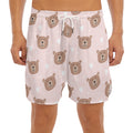 Cute Brown Bear Pattern Print Men's Split Running Shorts
