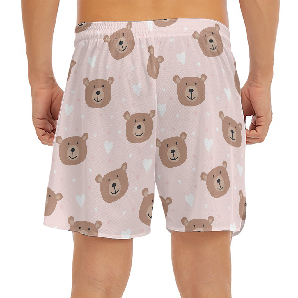 Cute Brown Bear Pattern Print Men's Split Running Shorts