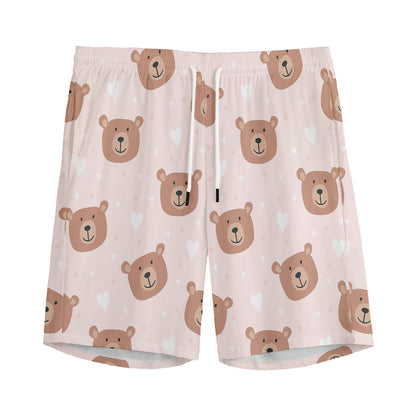 Cute Brown Bear Pattern Print Men's Sports Shorts