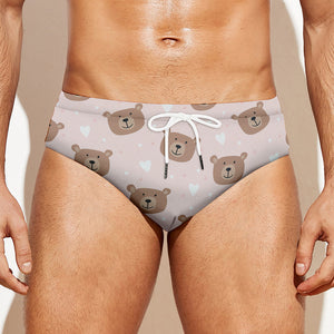 Cute Brown Bear Pattern Print Men's Swim Briefs